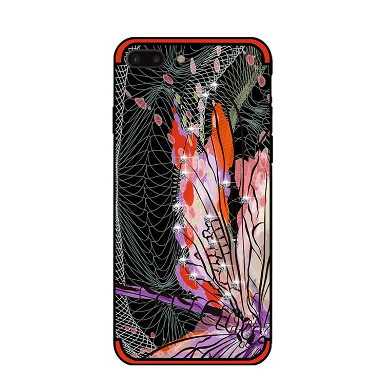 NXE Unique Series Dragonfly Pattern Printing Rhinestone Decorated Soft TPU Case for iPhone 8 Plus/7 Plus - Red-2