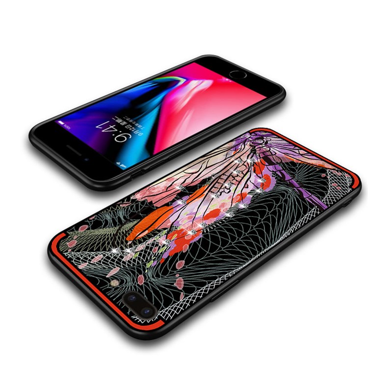 NXE Unique Series Dragonfly Pattern Printing Rhinestone Decorated Soft TPU Case for iPhone 8 Plus/7 Plus - Red-5