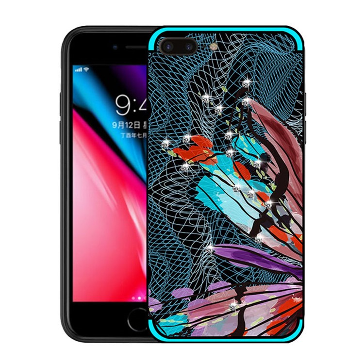 

NXE Unique Series Dragonfly Pattern Printing Rhinestone Decorated Soft TPU Shell for iPhone 8 Plus/7 Plus - Cyan