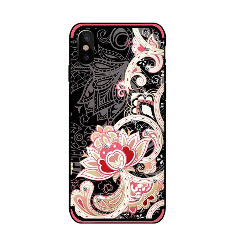 NXE Unique Series Flower Pattern Printing Rhinestone Decorated Soft TPU Case for iPhone X - Red-2