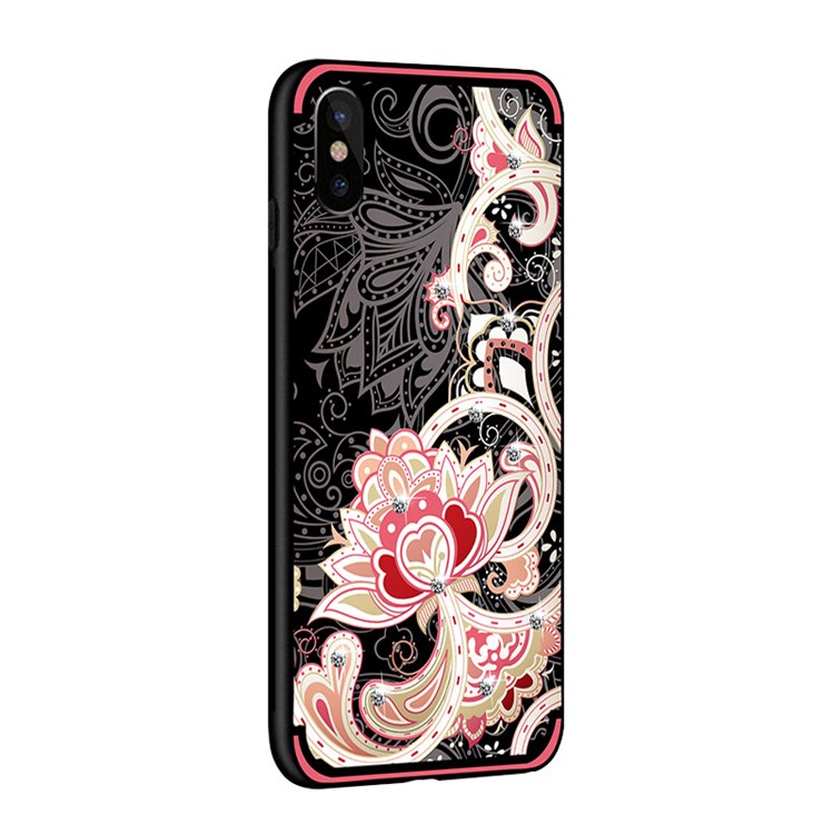 NXE Unique Series Flower Pattern Printing Rhinestone Decorated Soft TPU Case for iPhone X - Red-4
