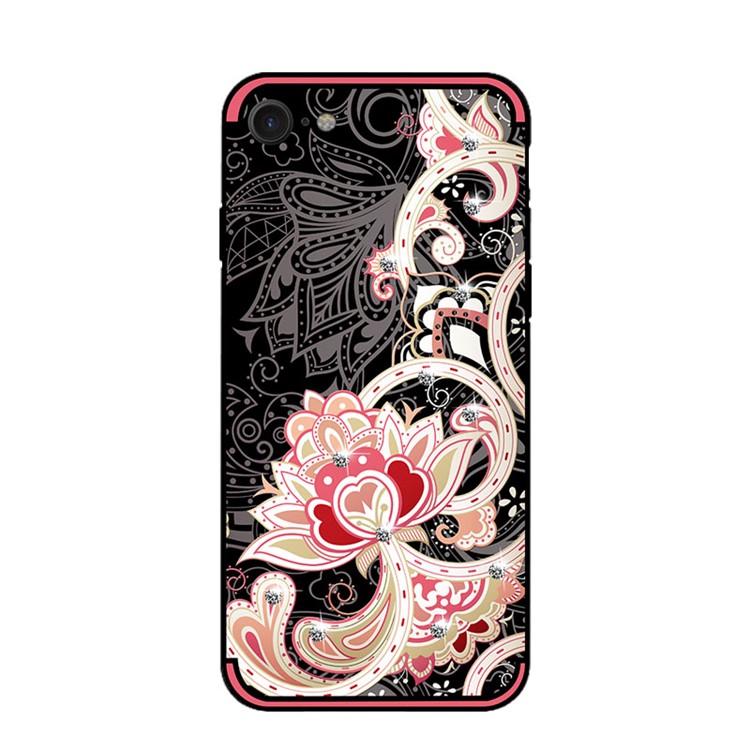 NXE Unique Series Flower Pattern Printing Rhinestone Decorated Soft TPU Case for iPhone 8/7 - Red-2