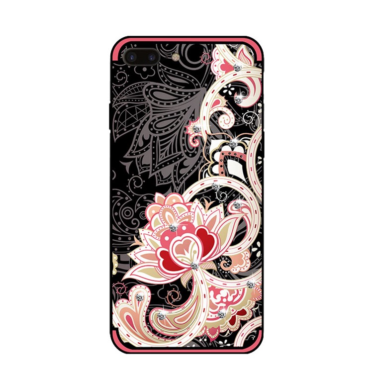 NXE Unique Series Flower Pattern Printing Rhinestone Decorated Soft TPU Case for iPhone 8 Plus/7 Plus - Red-2