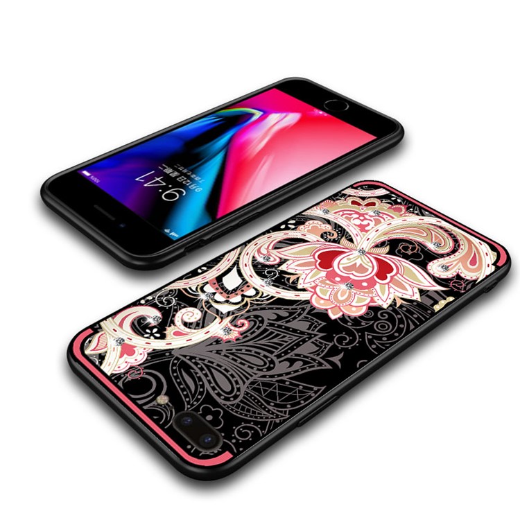 NXE Unique Series Flower Pattern Printing Rhinestone Decorated Soft TPU Case for iPhone 8 Plus/7 Plus - Red-5