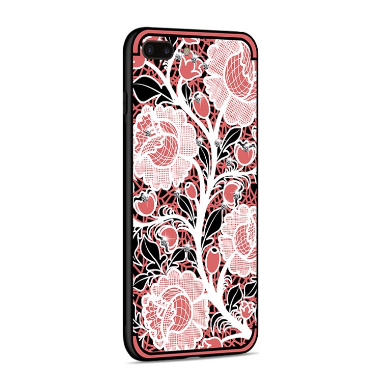 NXE for iPhone 8 Plus / 7 Plus Rose Pattern Rhinestone Decor Soft TPU Mobile Case - Pink-4
