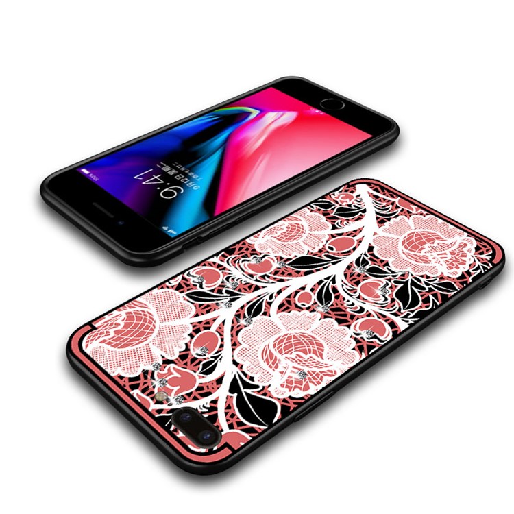 NXE for iPhone 8 Plus / 7 Plus Rose Pattern Rhinestone Decor Soft TPU Mobile Case - Pink-5