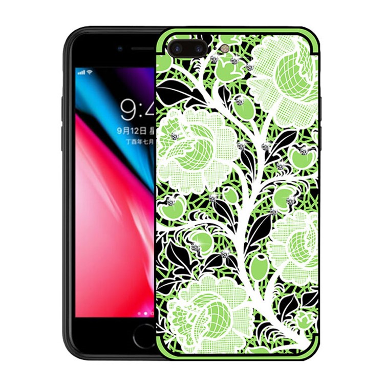 

NXE for iPhone 8 Plus / 7 Plus Rose Pattern Rhinestone Decor Soft TPU Back Cover Protector - Green
