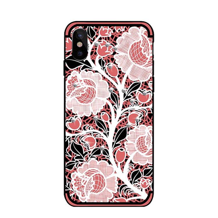 NXE Rose Pattern Rhinestone Decor TPU Phone Case for iPhone X - Pink-2