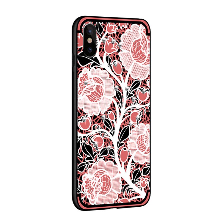 NXE Rose Pattern Rhinestone Decor TPU Phone Case for iPhone X - Pink-4