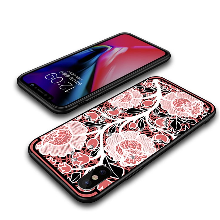 NXE Rose Pattern Rhinestone Decor TPU Phone Case for iPhone X - Pink-5