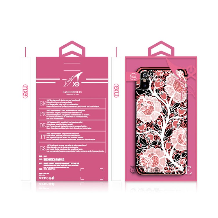 NXE Rose Pattern Rhinestone Decor TPU Phone Case for iPhone X - Pink-6