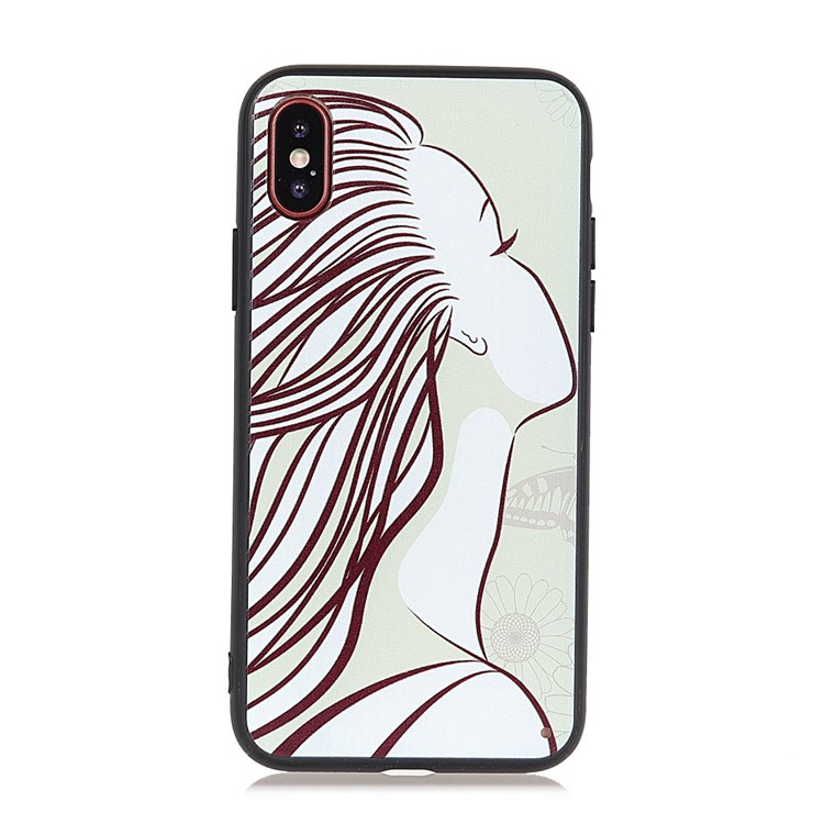 Pattern Printing Soft TPU Case for iPhone X - Long Hair Girl-1