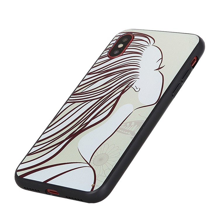 Pattern Printing Soft TPU Case for iPhone X - Long Hair Girl-2