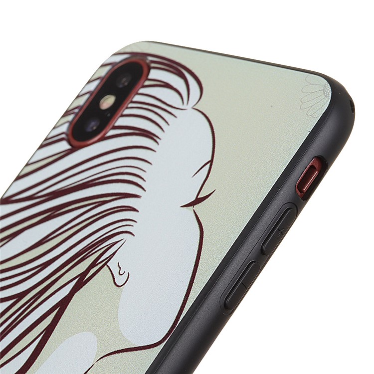 Pattern Printing Soft TPU Case for iPhone X - Long Hair Girl-3