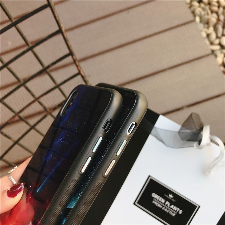 Vivid Scene Patterned Blue-ray Tempered Glass Back + TPU Edge Drop-proof Mobile Case for iPhone X - Noul-4