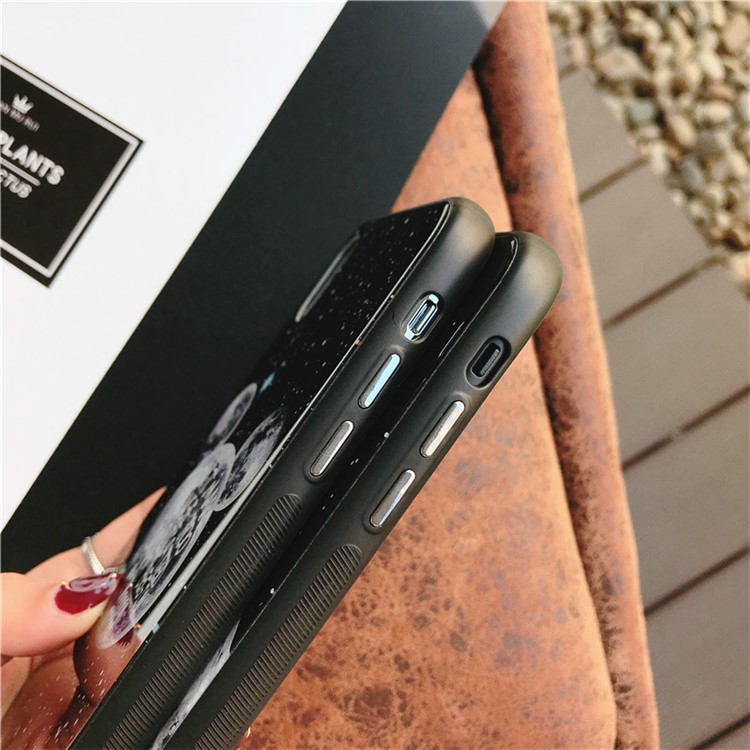 Moon Patterned Blue-ray Tempered Glass Back + TPU Edge Drop-proof Mobile Case for iPhone X - Green Plants-4