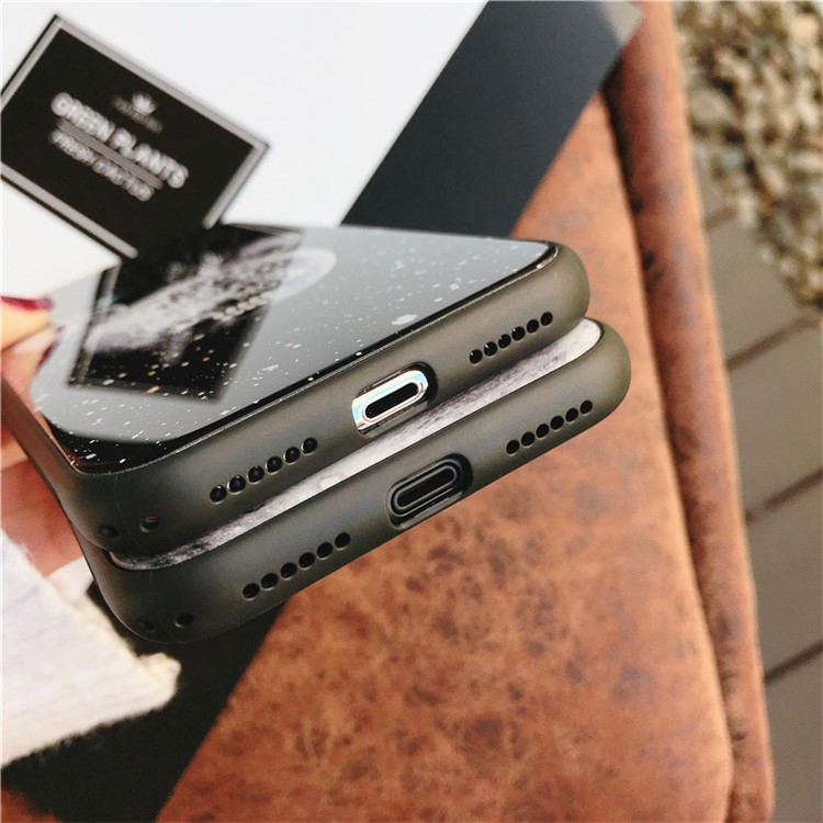 Moon Patterned Blue-ray Tempered Glass Back + TPU Edge Drop-proof Mobile Case for iPhone X - Green Plants-5