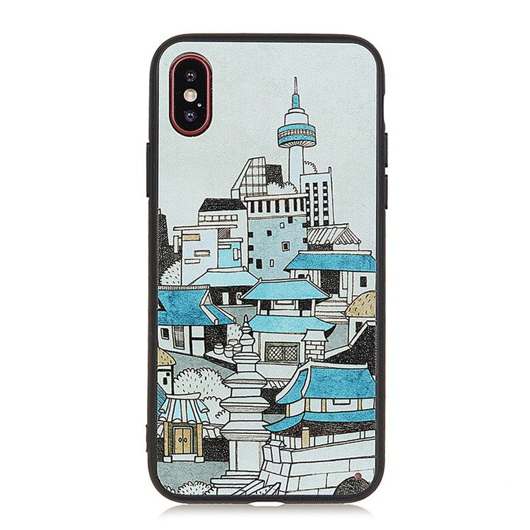 Pattern Printing TPU + PC Hybrid Cover Case for iPhone X/10 - Cartoon Buildings-1