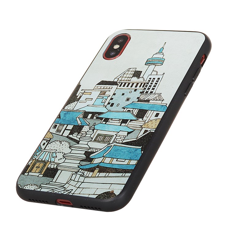 Pattern Printing TPU + PC Hybrid Cover Case for iPhone X/10 - Cartoon Buildings-2