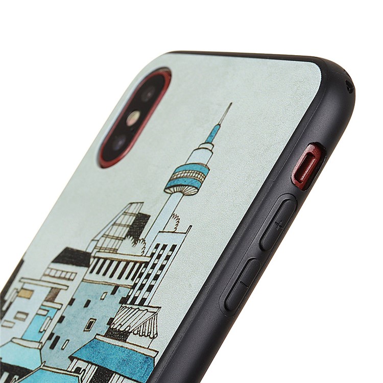 Pattern Printing TPU + PC Hybrid Cover Case for iPhone X/10 - Cartoon Buildings-3