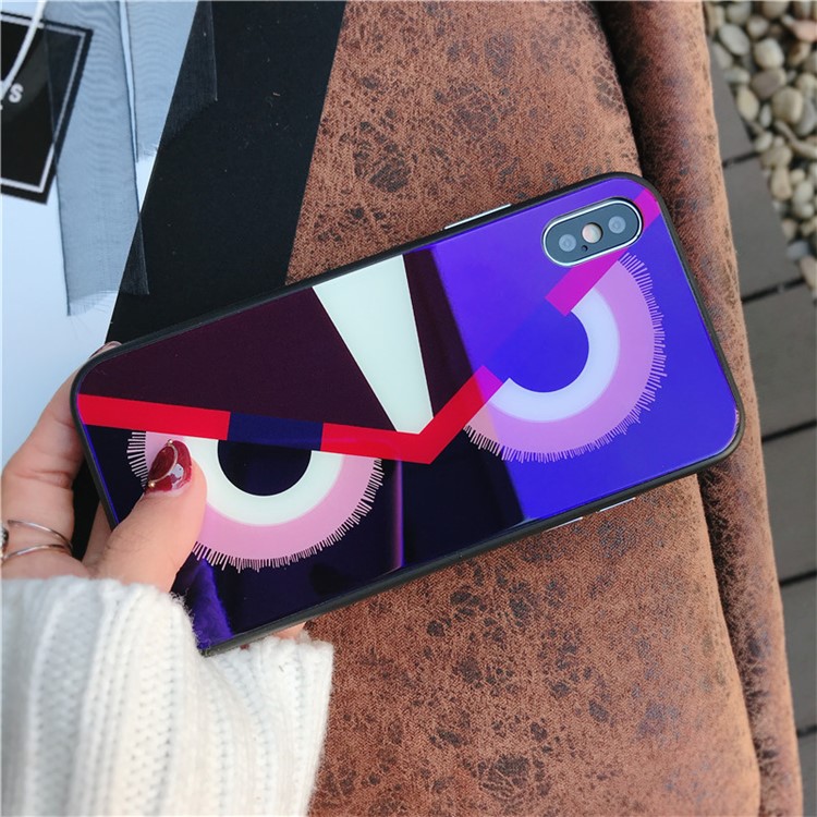 Owl Pattern 9H Tempered Glass Coated Blue-ray TPU Case for iPhone X - Style A-1