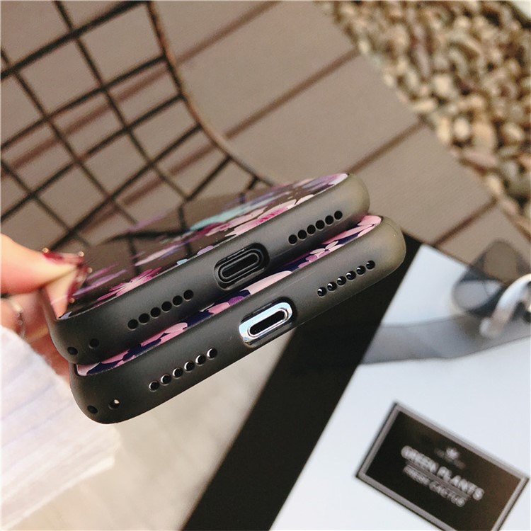 Floral Patterned Blue-ray Tempered Glass Back + TPU Edge Drop-proof Mobile Case for iPhone X - Falling Flower-5