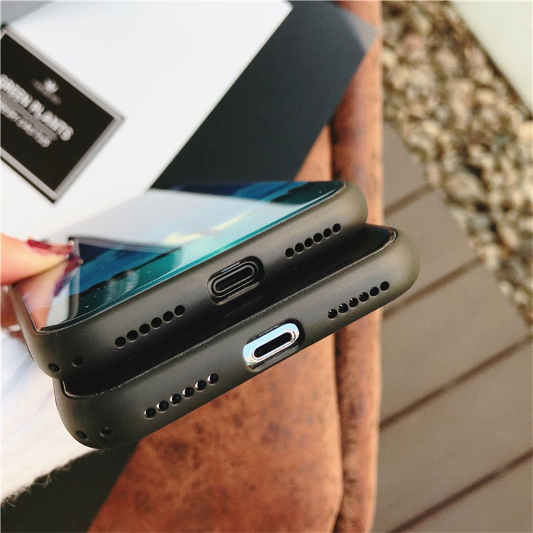 Cat Series Patterned Blue-ray Tempered Glass Back + TPU Edge Drop-proof Mobile Case for iPhone X - Cat with Crescent Moon-4
