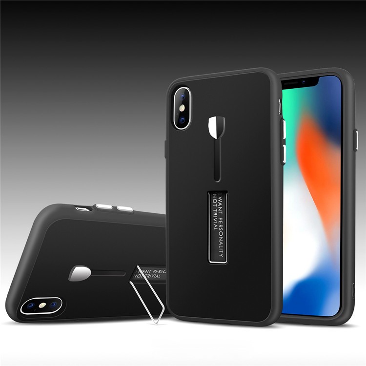 TPU+PC Cover Shell with Invisible Kickstand for iPhone X 5.8 inch - Black-1