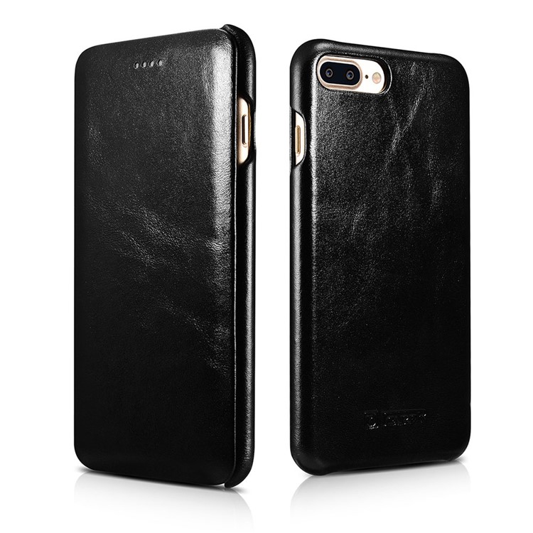 ICARER Genuine Cowhide Leather Magnetic Folio Flip Case for iPhone 8 Plus/7 Plus - Black-1
