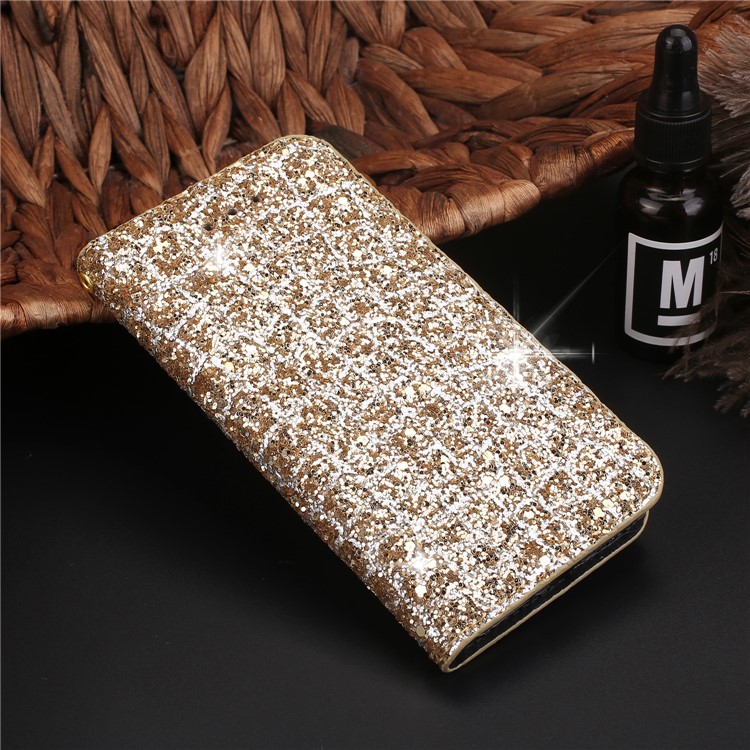 

Glitter Sequins Decorated Leather Card Slots Stand Shell for iPhone 8/7 4.7 inch - Gold