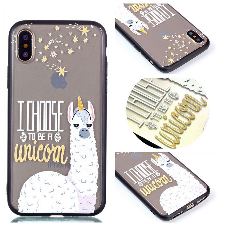 Embossment Pattern Rubberized TPU Gel Case for iPhone X/10 - Alpaca, I Choose to Be A Unicorn-1