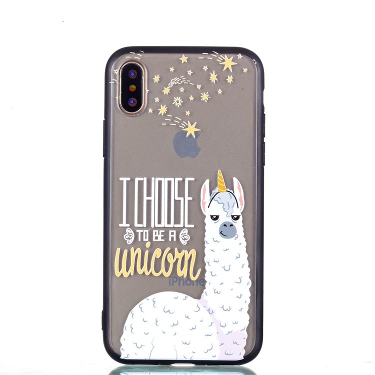 Embossment Pattern Rubberized TPU Gel Case for iPhone X/10 - Alpaca, I Choose to Be A Unicorn-3