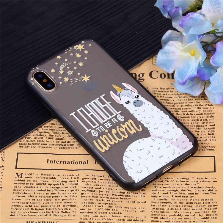 Embossment Pattern Rubberized TPU Gel Case for iPhone X/10 - Alpaca, I Choose to Be A Unicorn-5