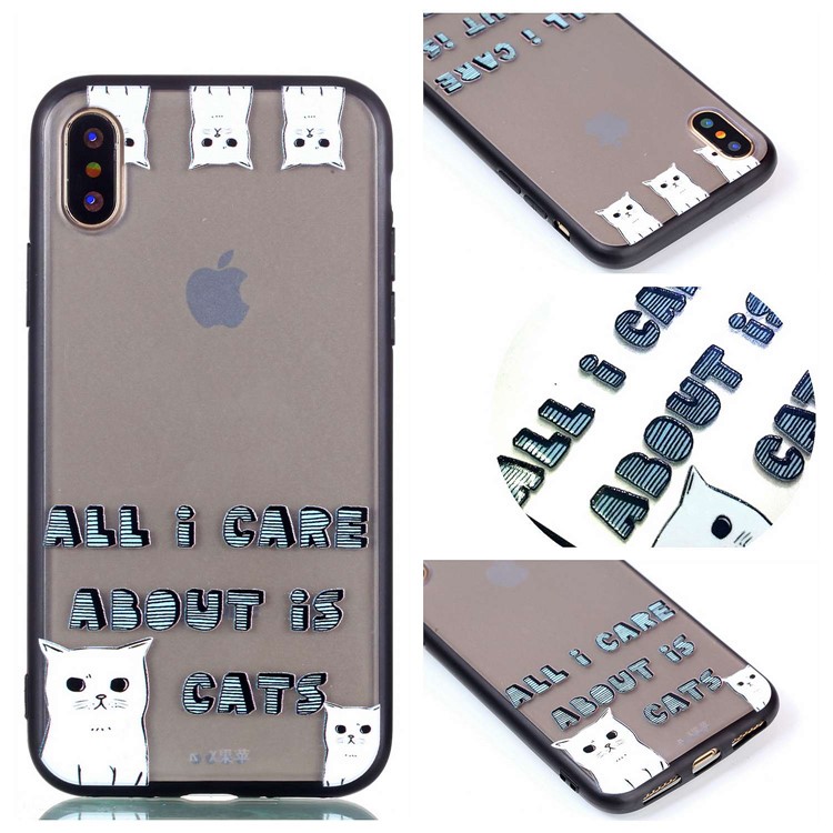 Embossment Pattern Rubberized TPU Back Cover for iPhone X/10 - Cats and Words-1