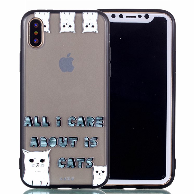 Embossment Pattern Rubberized TPU Back Cover for iPhone X/10 - Cats and Words-2
