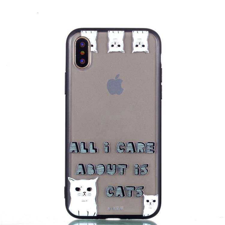 Embossment Pattern Rubberized TPU Back Cover for iPhone X/10 - Cats and Words-3