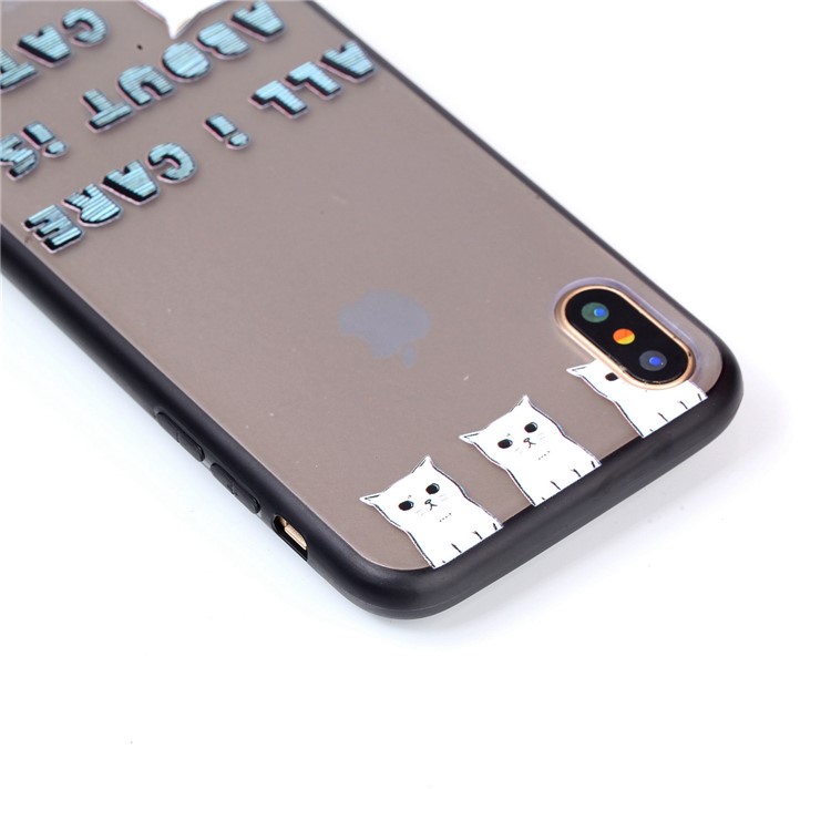 Embossment Pattern Rubberized TPU Back Cover for iPhone X/10 - Cats and Words-6