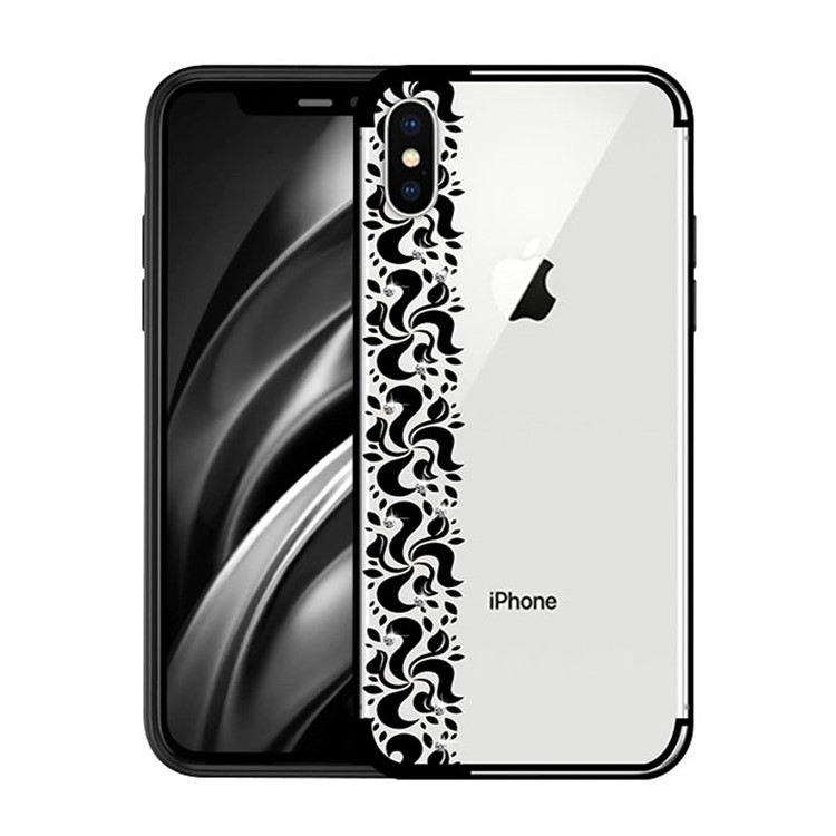 NXE Pity Smoke Series for iPhone X Floral Pattern Rhinestone Decor TPU Phone Cover - Black-1