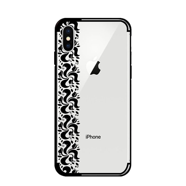 NXE Pity Smoke Series for iPhone X Floral Pattern Rhinestone Decor TPU Phone Cover - Black-2