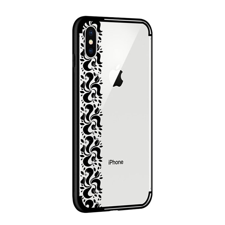 NXE Pity Smoke Series for iPhone X Floral Pattern Rhinestone Decor TPU Phone Cover - Black-4