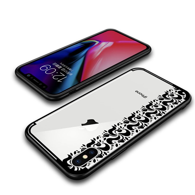 NXE Pity Smoke Series for iPhone X Floral Pattern Rhinestone Decor TPU Phone Cover - Black-5