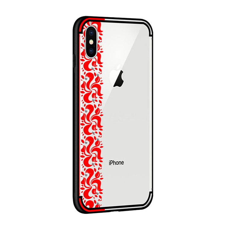 NXE Pity Smoke Series for iPhone X Floral Pattern Rhinestone Decor TPU Back Case - Red -4
