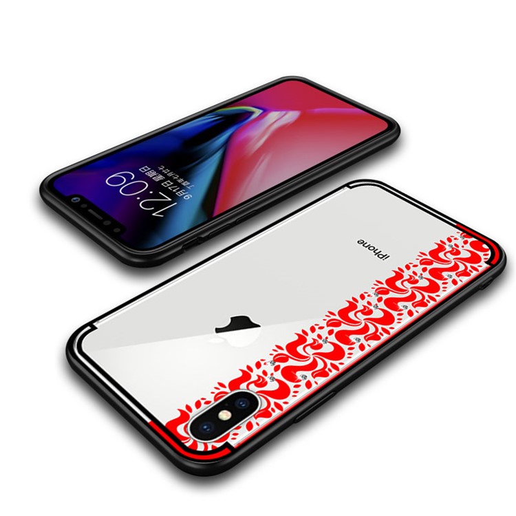 NXE Pity Smoke Series for iPhone X Floral Pattern Rhinestone Decor TPU Back Case - Red -5