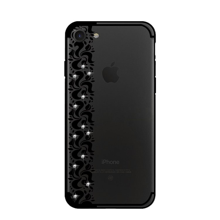 NXE Pity Smoke Series Floral Pattern Rhinestone Decor TPU Case for iPhone 8/7 - Black-2