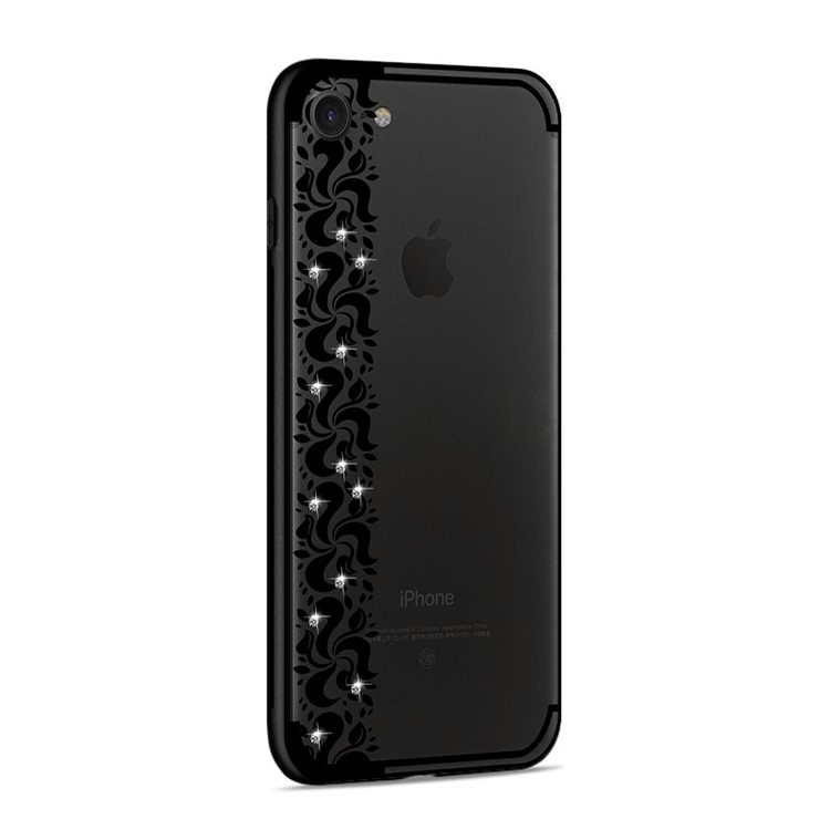 NXE Pity Smoke Series Floral Pattern Rhinestone Decor TPU Case for iPhone 8/7 - Black-4