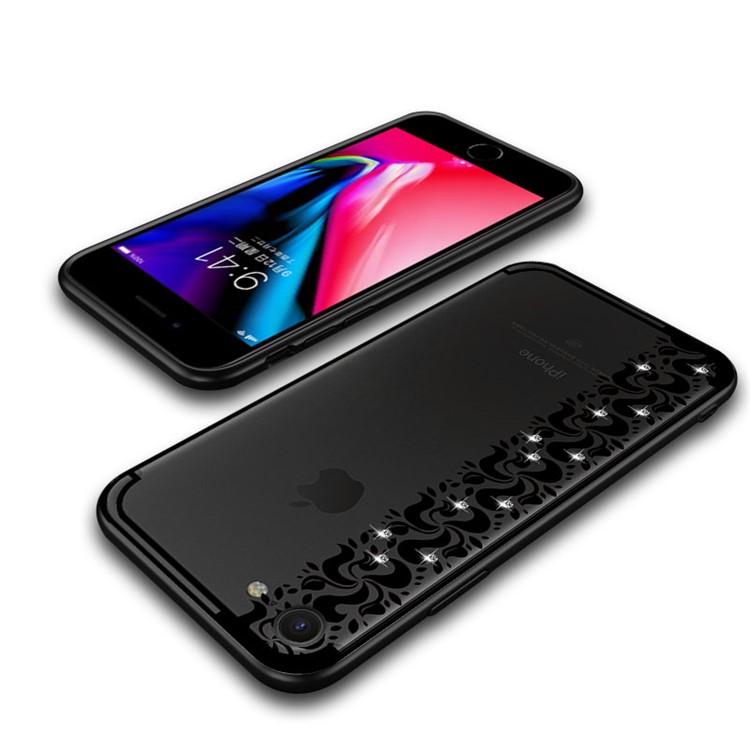 NXE Pity Smoke Series Floral Pattern Rhinestone Decor TPU Case for iPhone 8/7 - Black-5