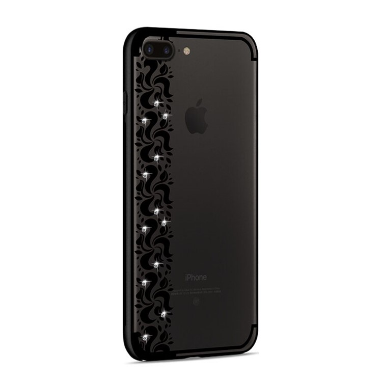 NXE Pity Smoke Series for iPhone 8 Plus / 7 Plus Floral Pattern Rhinestone Decor TPU Cover - Black-4