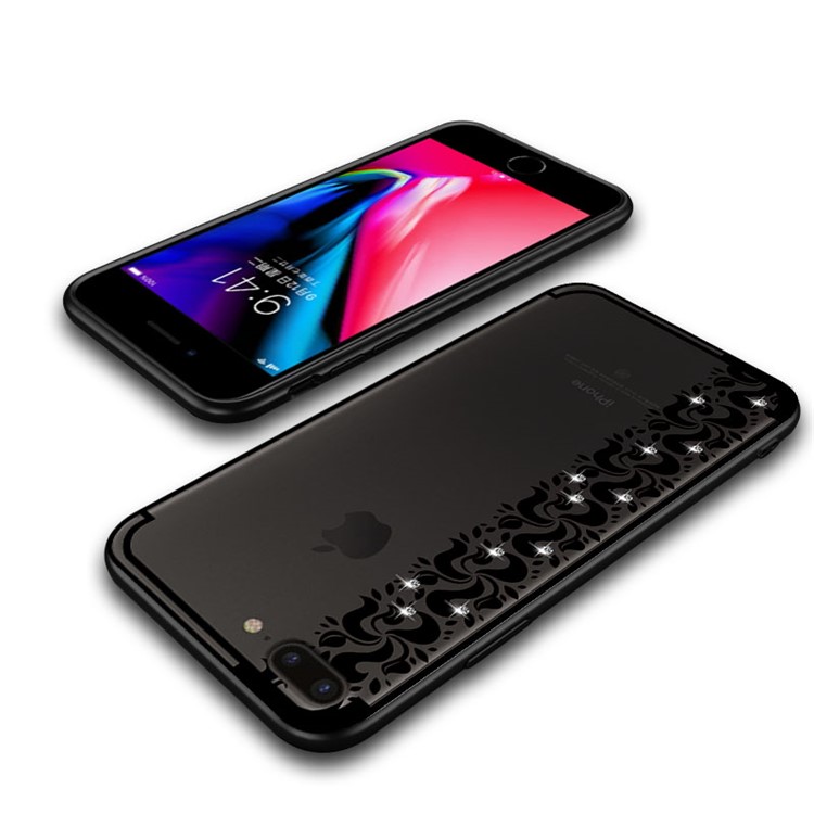 NXE Pity Smoke Series for iPhone 8 Plus / 7 Plus Floral Pattern Rhinestone Decor TPU Cover - Black-5