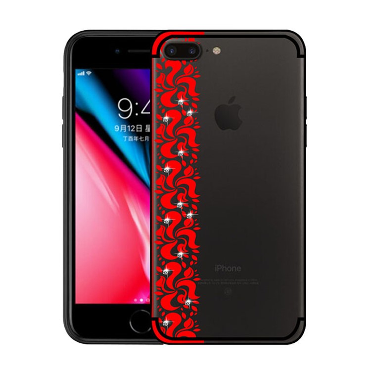 Série De Fumaça NXE Pity Para Iphone 8 Plus / 7 Mais Decoração Em Strass Floral Capa De Gel TPU - Vermelho-1