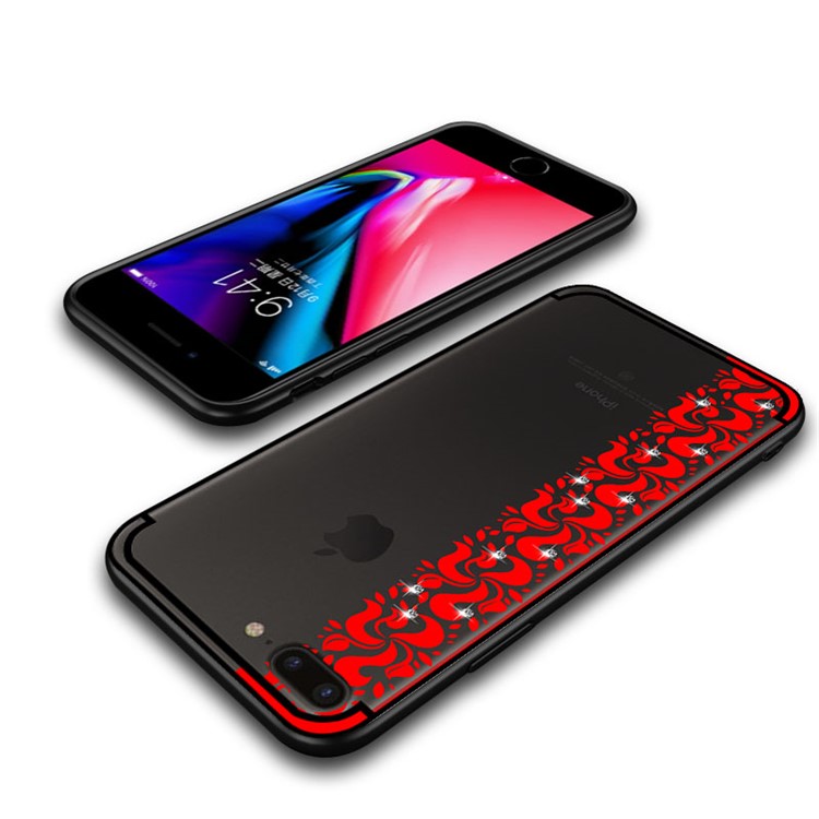 Série De Fumaça NXE Pity Para Iphone 8 Plus / 7 Mais Decoração Em Strass Floral Capa De Gel TPU - Vermelho-5